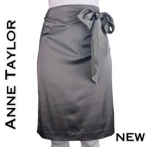 Anne Taylor Pencil Skirt 6 Gray Satin Elegant Evening Bow Sash Event Holiday NEW